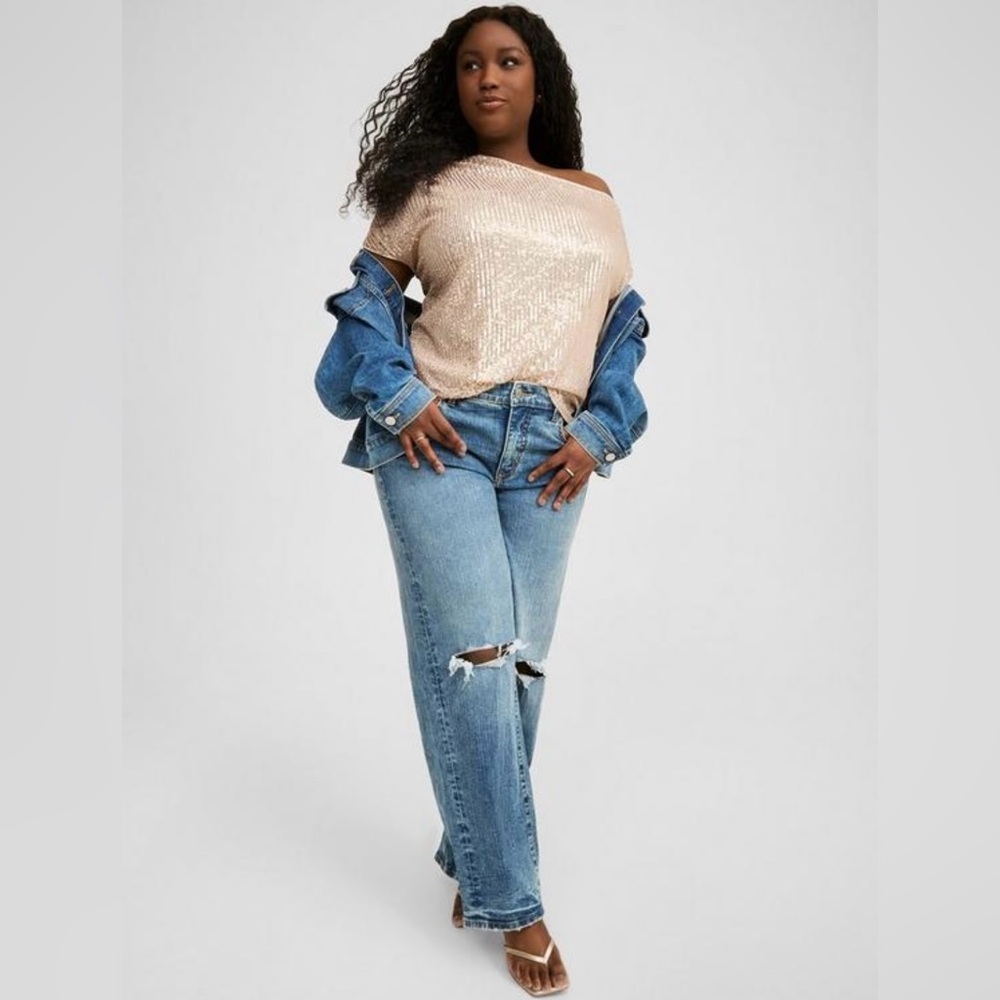 NWT Torrid Off Shoulder ✨ Gold ✨ Sequin Top - Picture 4 of 8